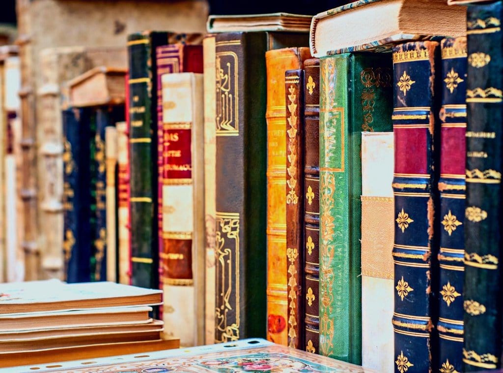 A row of antique books