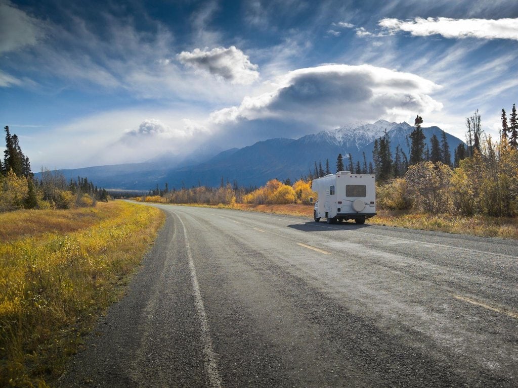 An RV along a highway in Alaska